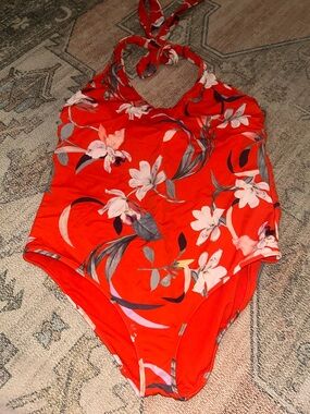 Athleta Red Floral One-Piece Swimsuit
